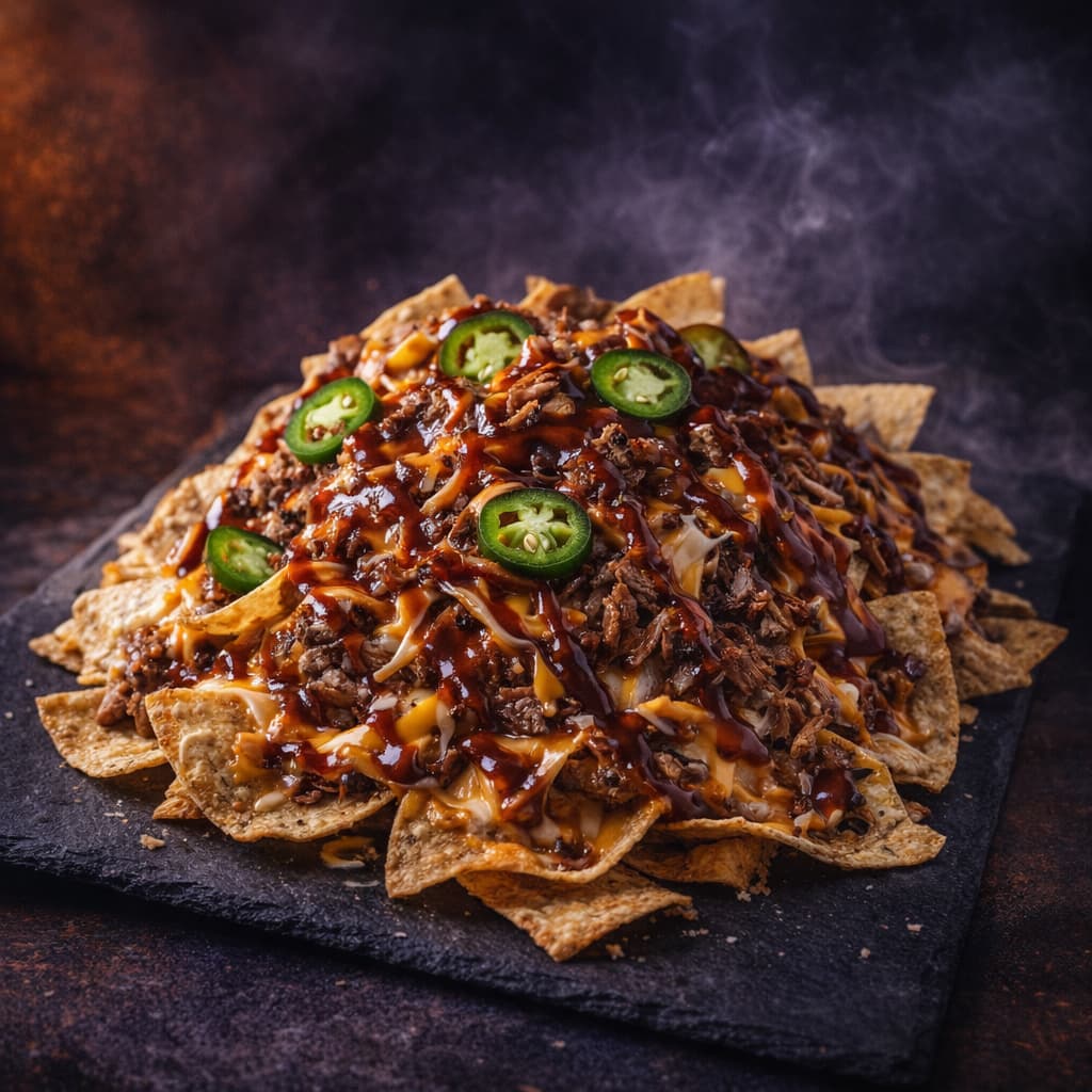 BBQ Nachos with pulled pork and melted cheese - The Vibe Catering
